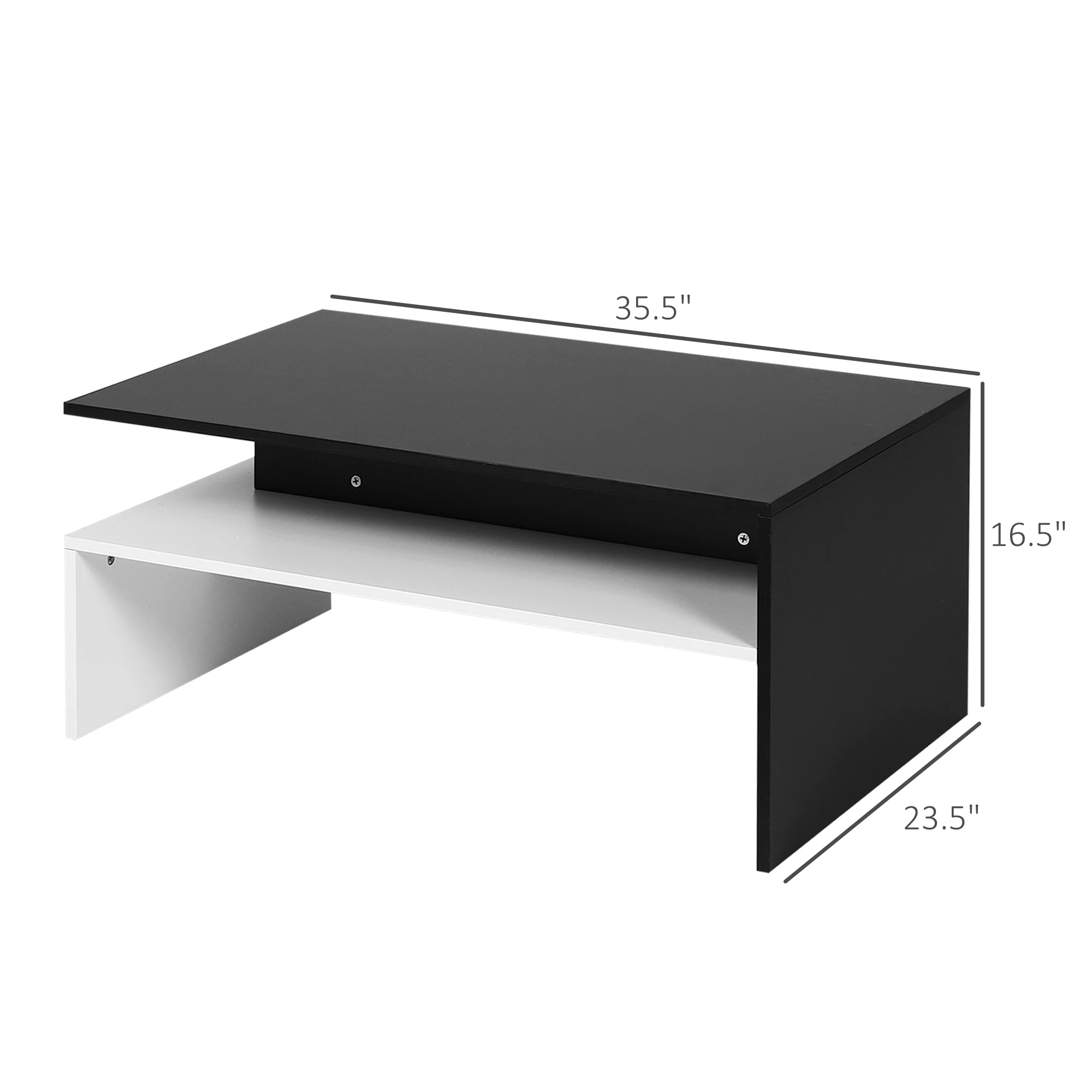 Two-Tone Color Geometric Shape Sofa End Table with Storage Shelving, Black/White 3