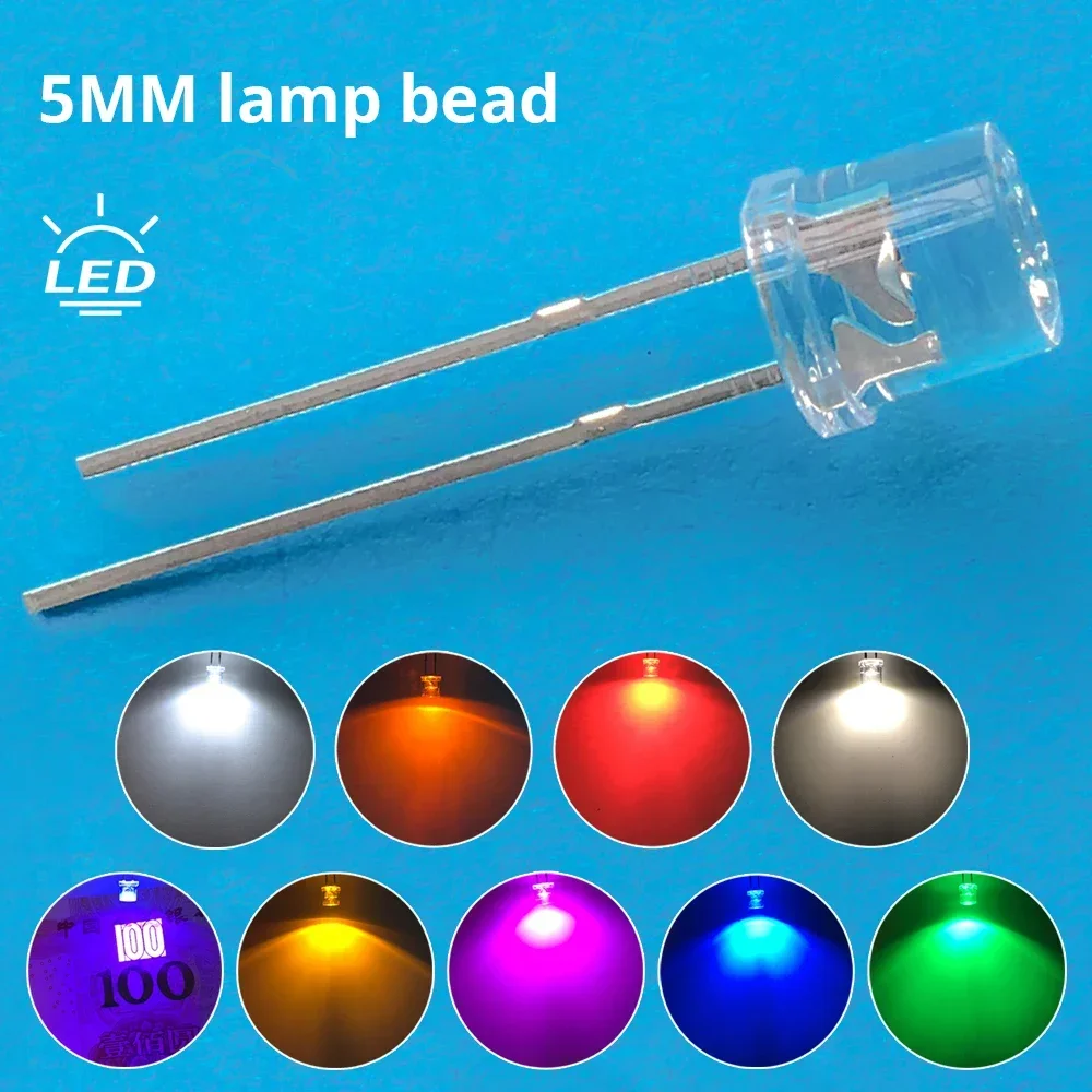 1000Pcs 5mm Flat Top White Red Yellow Blue Green Emitting Diode LED Wide Angle Ultra Bright Bulbs F5  Light Lamp Diodes 532nm 6mm flat convex beam collimation focus flat convex laser lens for green laser diode module