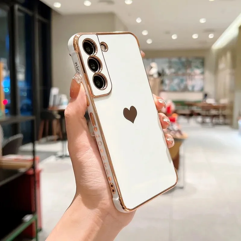 thumbnail image 1 of Luxury Plating Case For Samsung Galaxy S22 S23 Ultra S21 S20 FE A52 A53 S22 Plus A13 A54 A14 Love Heart Side Pattern Phone Cover, 1 of 5