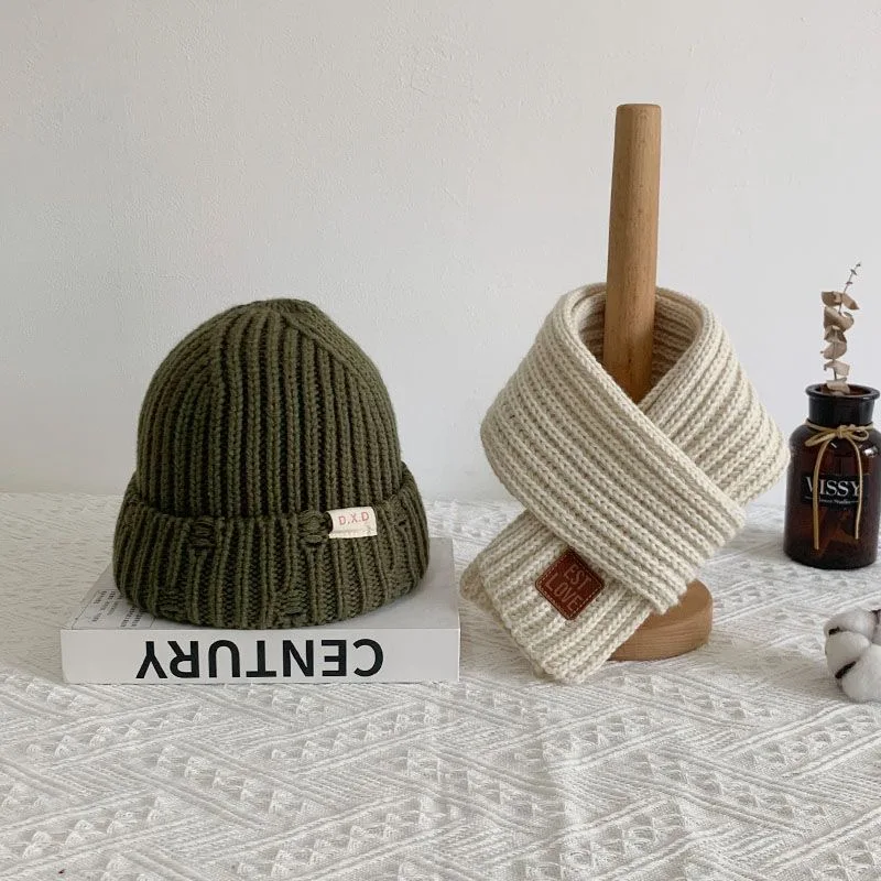 Hats Boys and girls autumn and winter warm scarf two-piece thick windproof woolen hat