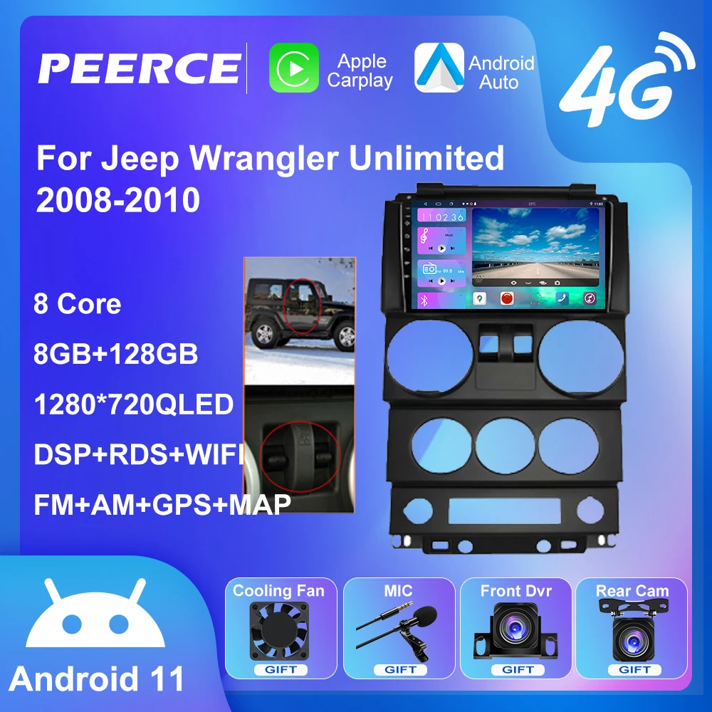 PEERCE Android 11 For Jeep Wrangler Unlimited 3 JK 2008 2010 Car Radio  Multimedia Player QLED Stereo Navigation Android Carplay| | - AliExpress