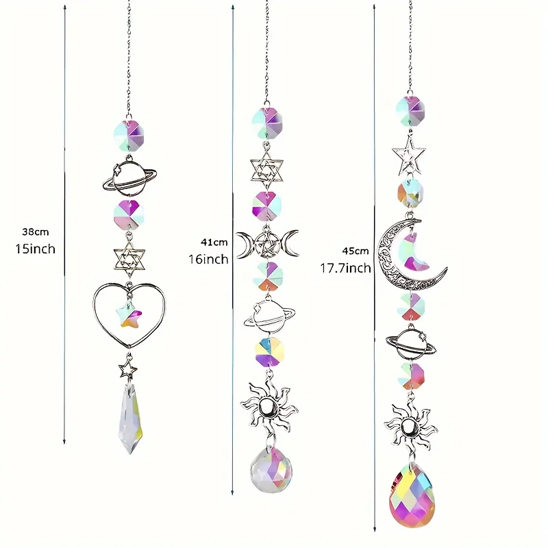1/3pcs Unique Crystal Moon & Sun Wind Chime with Diamond Prism Pendant-Vibrant Rainbow Dream Catcher for Home and Garden Deco
