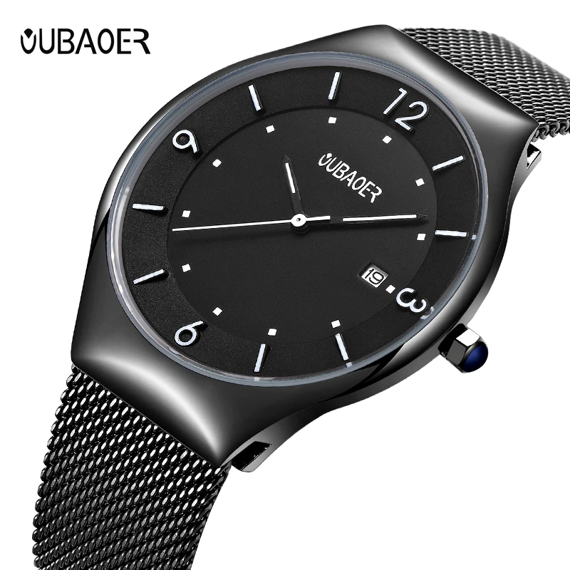 OUBAOER Men Watches Fashion Ultra Thin Watch Man Waterproof Date Quartz WristWatch for Men Business Male Clock Relogio Masculino