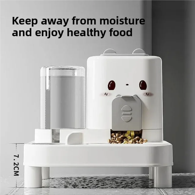 เครื่องให้น้ำและอาหารแมวแบบอัตโนมัติ 1 ชิ้น - ดีไซน์ชิ้นเดียว ป้องกันการหก ความจุขนาดใหญ่ 1