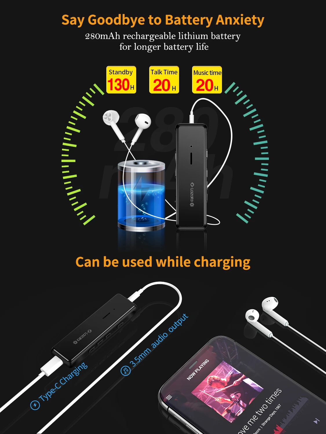 Glazata Bluetooth 5.1 Audio Receiver Portable Wireless Adapter 3.5mm AUX APTX APTX-LL Low Latency Game Music Live Streaming bluetooth audio receiver bluetooth adapter bluetooth aux adaptor bluetooth transceiver adapter audio adapter