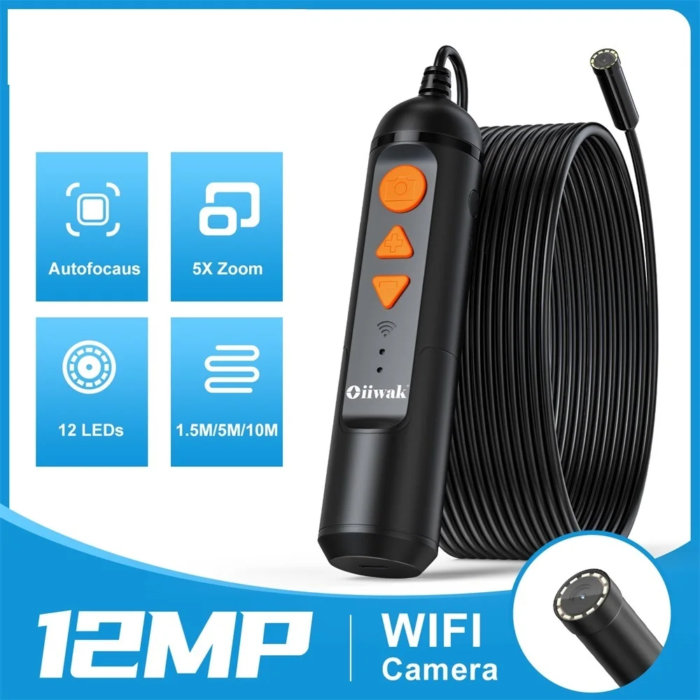 2022 Oiiwak 12MP Endoscope Camera Mini Auto focus WiFi 5X Zoom IP67 Underwater For Android iOS Tablet |