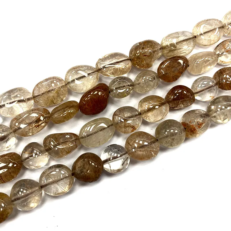 

Natural Gemstone Copper Rutilated Quartz 8-10mm Irregular Stone Beads Charms Diy Women Bracelet Necklace for Jewelry Making 15''
