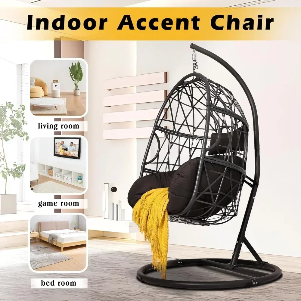Hanging Swing Chair with Stand Outdoor Egg Chair Patio Wicker Hanging for Porch Hammock Chairs UV Proof Tufted