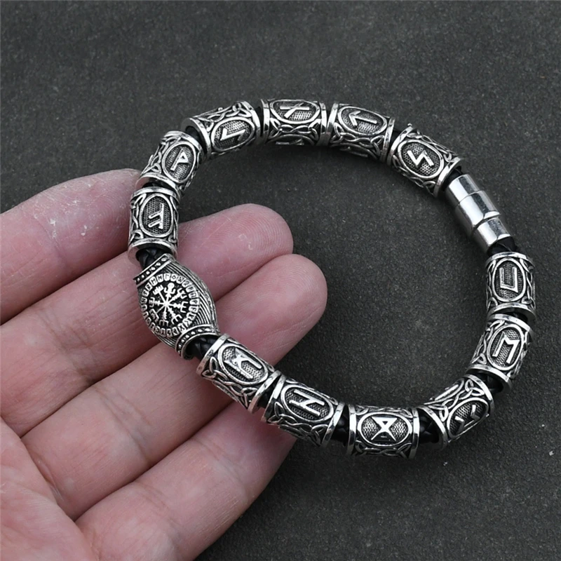 Norse Runic Runes Beads Charm Vikings Accessories Womens Mens Magnetic Bracelet Viking Jewelry