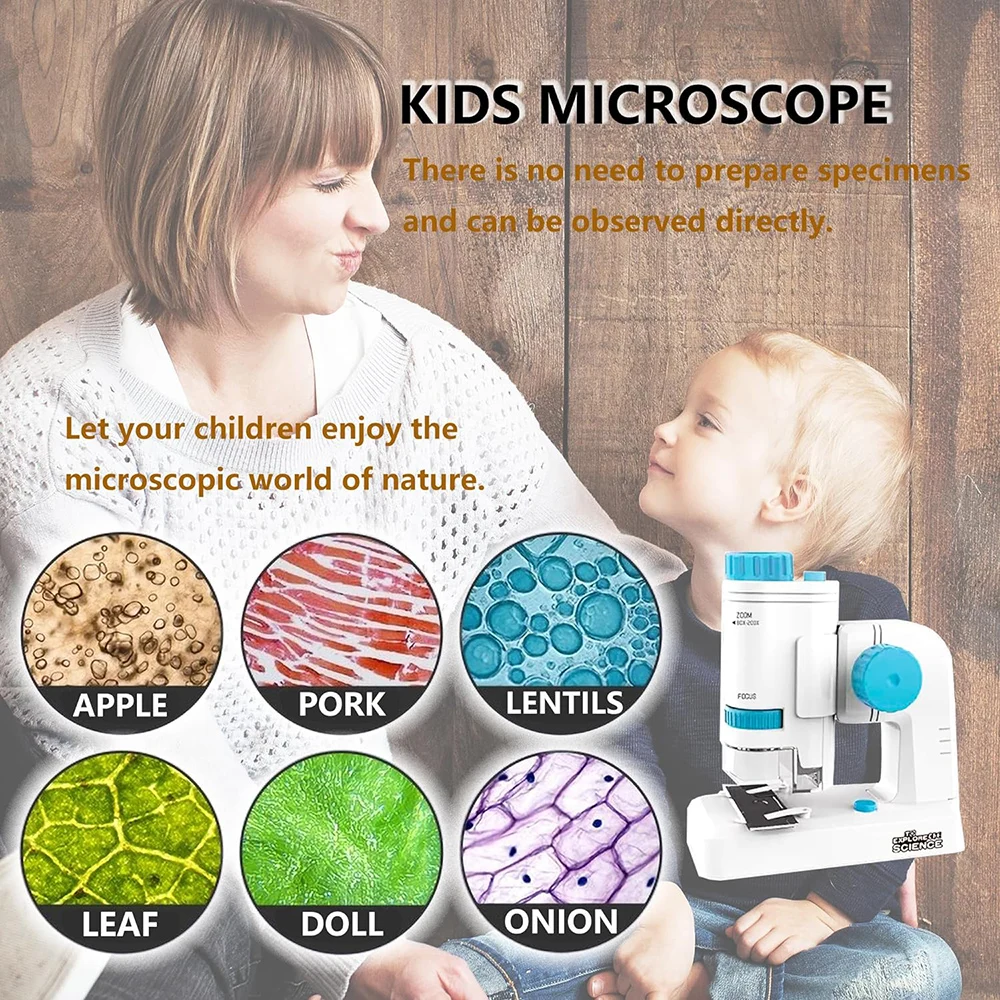 Children's Microscope 60x-200x Biological Microscope Set Portable Microscope Microbiology Exploration for Elementary Students 2