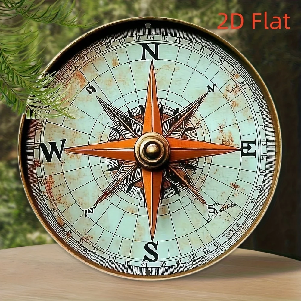 2D Flat Printing Wall Art Decorative Sign, Vintage Compass Pattern ...