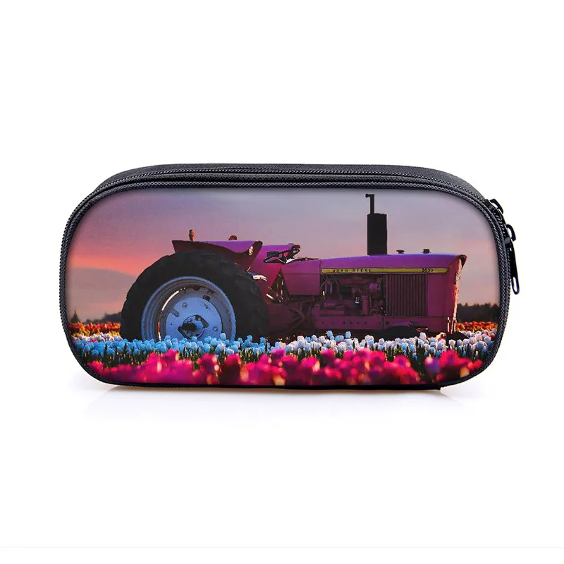 Cool Excavator Tractor Print Cosmetic Case Play with Farm Tractor Pencil Box for Teenager Storage Stationary Bag School Cases 3