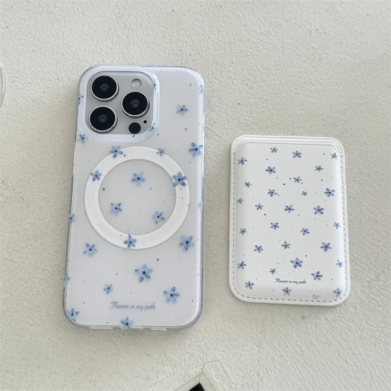 Korean Ins Flower Magnetic Stand Phone Case with Magsafe Card Holder