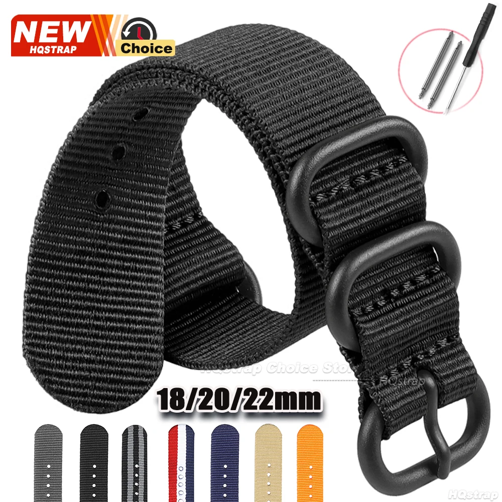Elegant Black Nylon Woven Watch Strap with Fine Steel Buckle