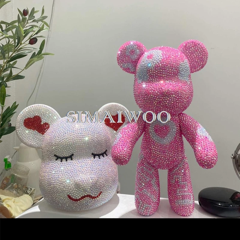 Mit Diamanten besetzte Bärenfigur, rosa Pfirsichblumenmotive, Skulptur, handgefertigtes Strass-Mosaik, Kunsthandwerk, Weihnachtsgeschenk, Heimdekoration – Detail 14