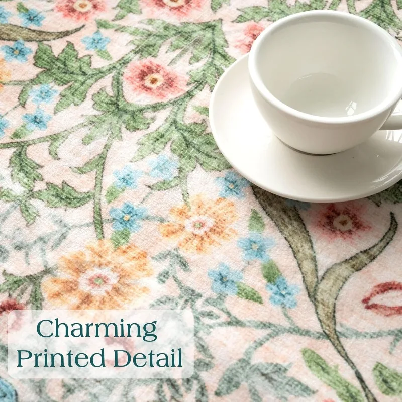 Carpet for Living Room Round Floral Print Bedroom Bedside Rugs Vintage Machine Washable Non-slip Coffee Table Floor Mat Tapis 러그