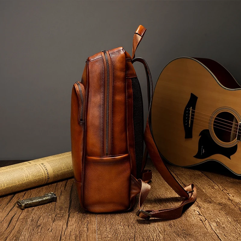 Handmade Genuine Leather Men Backpack Retro First Layer Leather Computer bag Latop Bags Casual Men's Travel Backpack Shoolbag 5