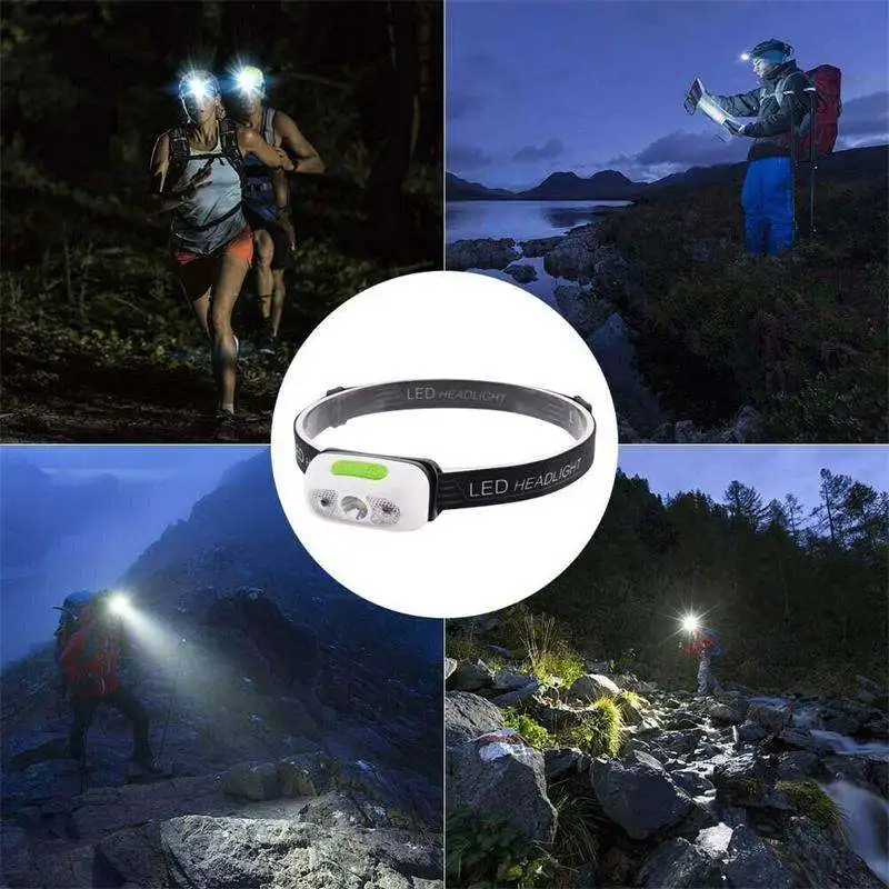 Mini USB Rechargeable 5W LED Headlamp 4 Mode Running Head Torch Portable Mini LED Head Light with body Motion Sensor