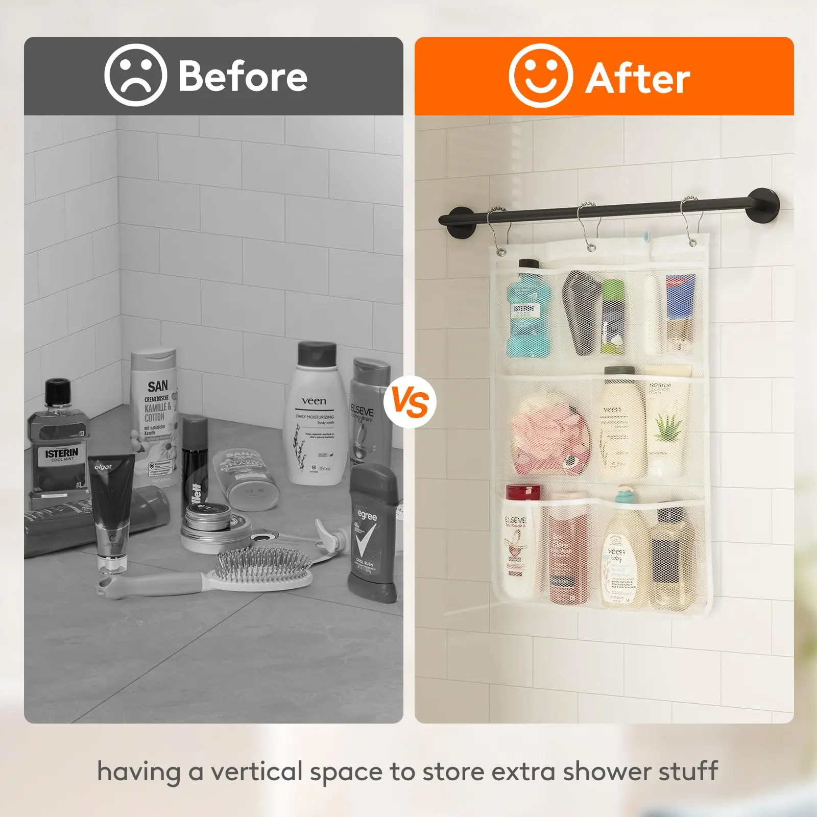 메쉬 샤워 캐디 걸이식 샤워 정리함, 빠른 건조 메쉬, 휴대용 공간 절약 욕실 정리함, 비누 샴푸