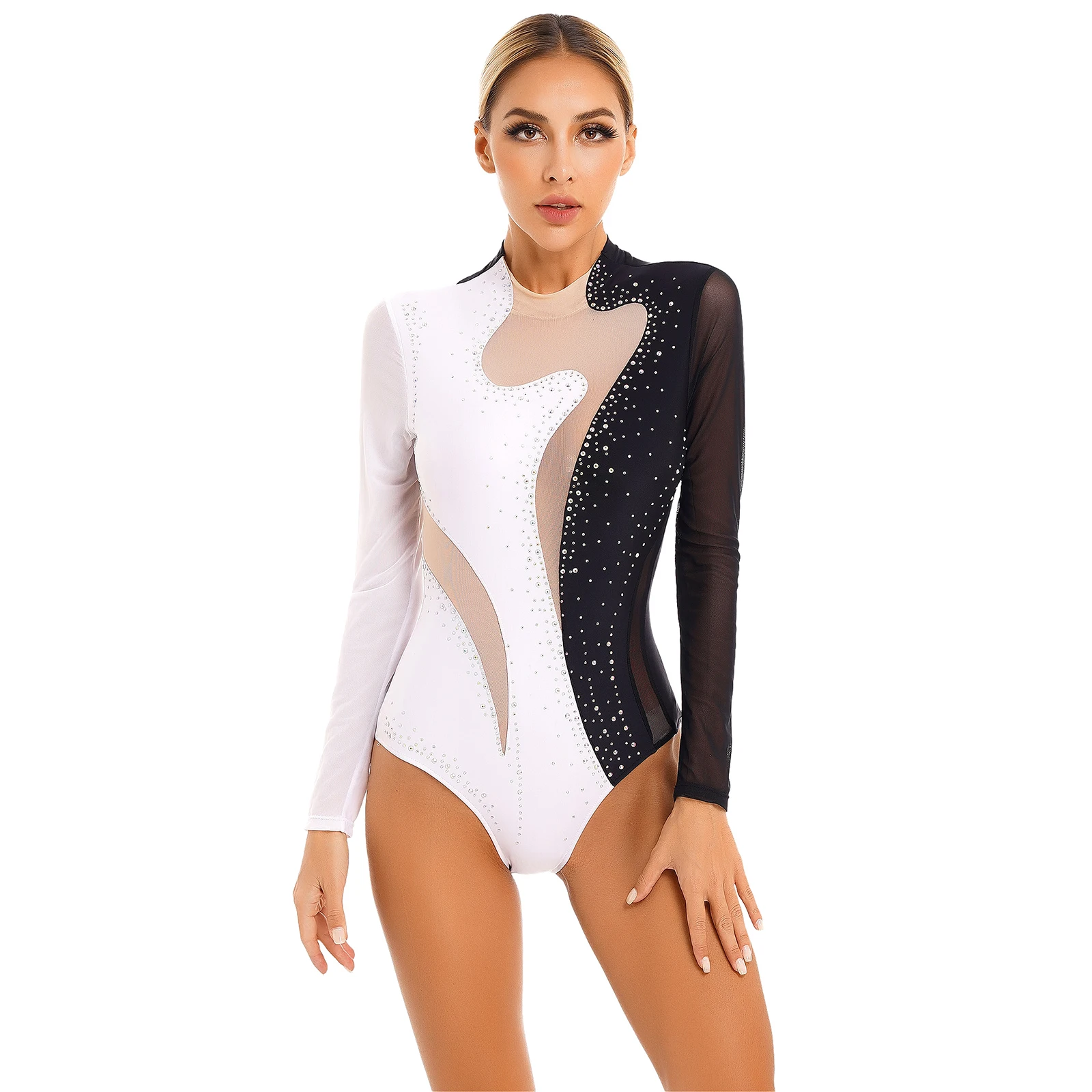 Justaucorps Manches Longues Sport Justaucorps Gymnastique Femme Strass Dégradé - Manches Longues, Polyester/élasthanne - Pour Patinage, Ballet, Danse Justaucorps Danse Femme