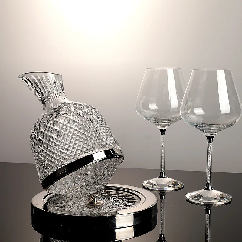 

Rotatable Glass Whiskey Wine Decanter Tumbler Diamond Crystal Brandy Pourer Aerator Jug Champagne Bottle Restaurant Bar Party