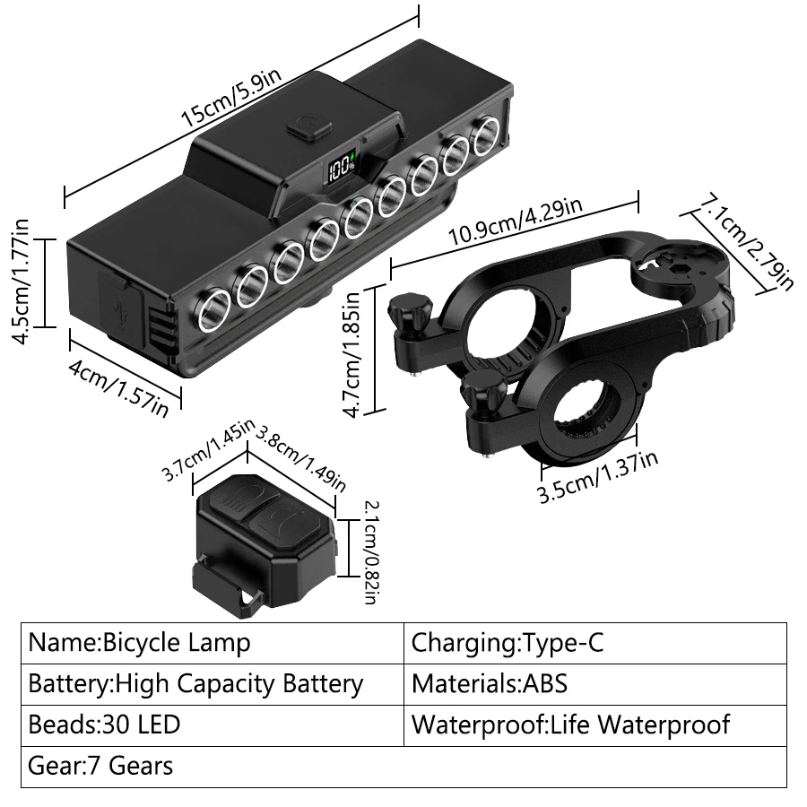 Powerful Rechargeable LED Bike Light Set - 1600LM Front & 200LM Rear, Waterproof with 7 Modes