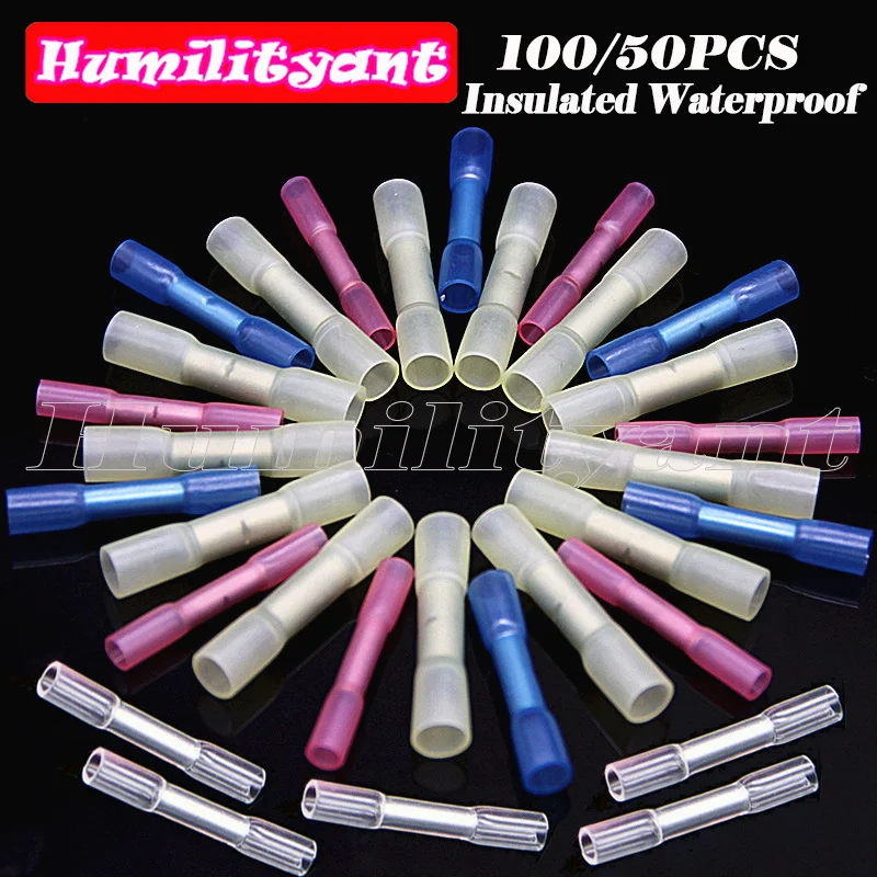 

100/50PCS Heat Shrink Butt Connectors Insulated Waterproof Electrical Wire Splice Connector 10-26AWG Cable Crimp Terminal