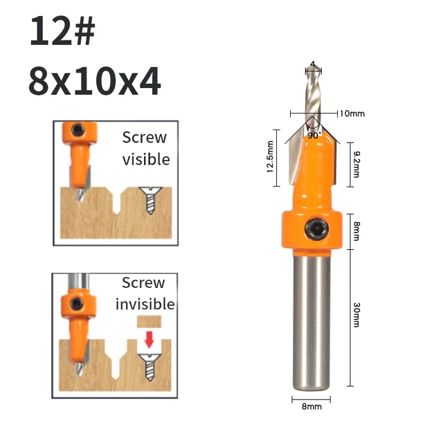 YUSUN  8MM Shank Hss Countersink  Router Bit Screw Extractor Woodworking Milling Cutter For Wood 8x10x4.0