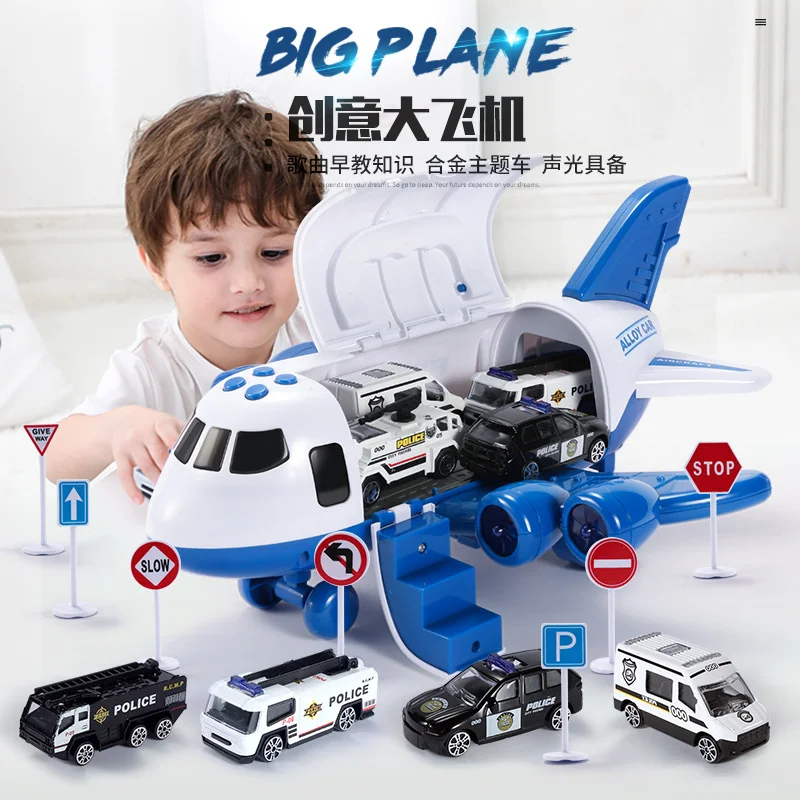 Children's toys, airplane, boy's fall resistant alloy car set, boy's baby's puzzle, large inertia car kids pull back vehicle toy mini racing car model funny crashproof friction toy inertia powered stunt for children