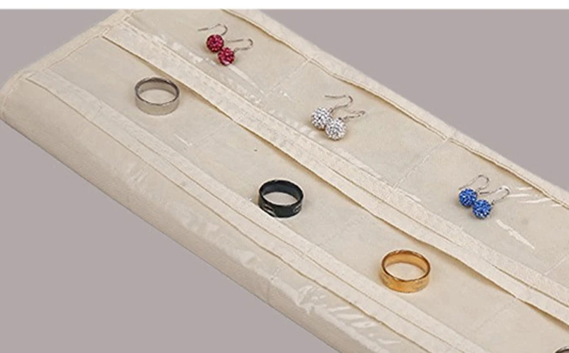 Doppelseitige Aufbewahrungstasche zum Aufhängen von Schmuck mit 80 Fächern, Business-Mitgliedskarten-Organizer, Kleinigkeiten, Halsketten, Ohrringe, Aufbewahrungstasche – Detail 8