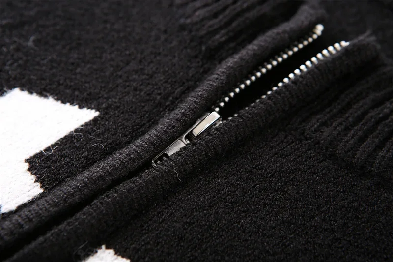 Autumn Winter New Letter Patchwork Color Streetwear Long Sleeve Round Neck Female Jacket Casual Zipper Women Knitted Coats 5
