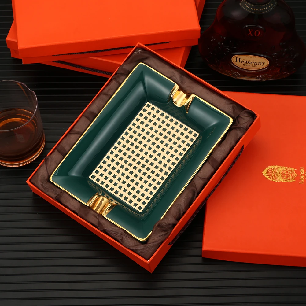 Lubinski Cigar Ashtray Home Living Room Ceramic Ashtray Creative Large Luxury Tobacco Ash Tray 2 Tubes Cigar Accessories Square ceramic ashtray