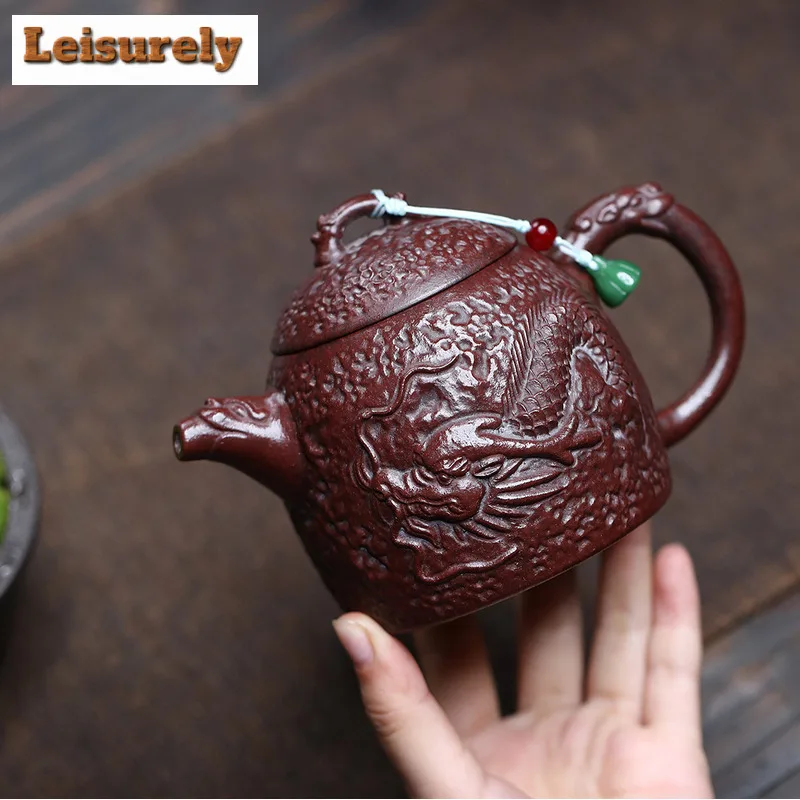350ml Antique Yixing Purple Clay Teapots Handmade Dragon Pot Raw Ore Antique brass Mud Kettle with Filter Zisha Tea Set Cha Gift