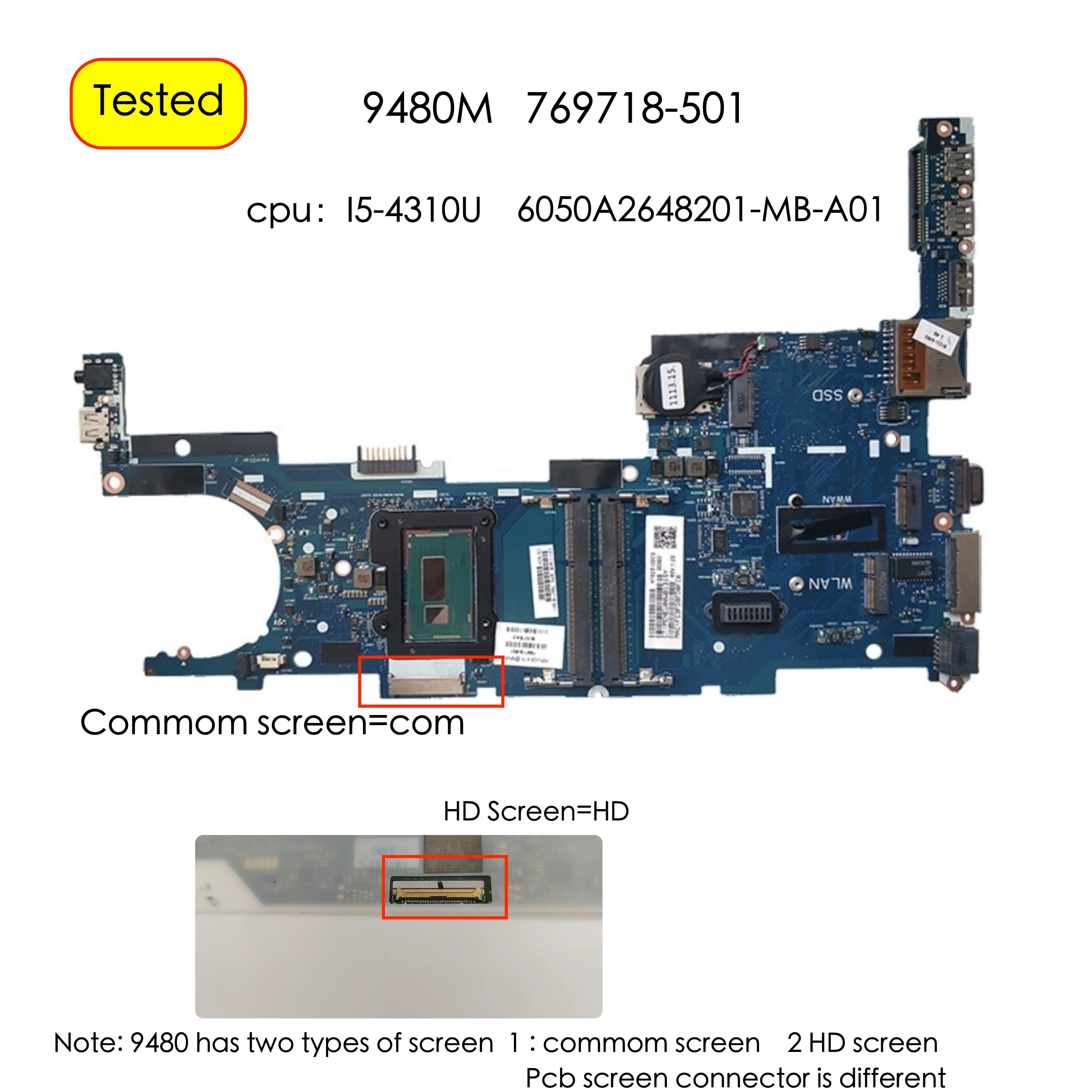 

769718-001 769718-501 769718-601 6050A2648201-MB-A01 For HP EliteBook Folio 9480M Laptop Motherboard