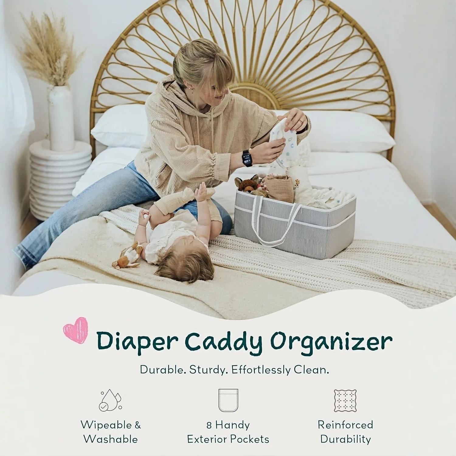 Large Capacity Diaper Organizer Bag New Striped Lightweight Multifunctional Mommy Tote for Baby Stuff Storage Bag Diaper Box - 4