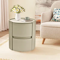 Круглая прикроватная тумбочка, современный ночной столик из массива дерева, шкаф для хранения с 2 ящиками для дома, офиса, спальни — изображение 3