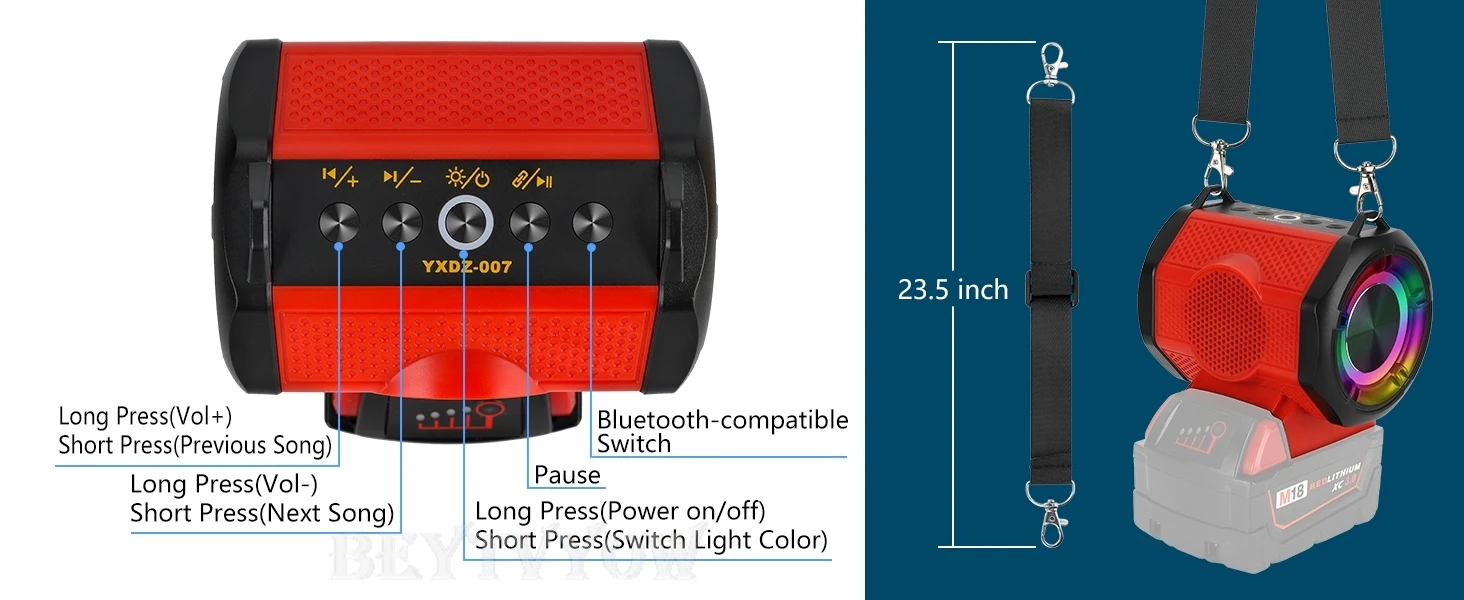 Bluetooth Speaker Compatible with Milwaukee M18 18v Battery With USB Type-C Port
