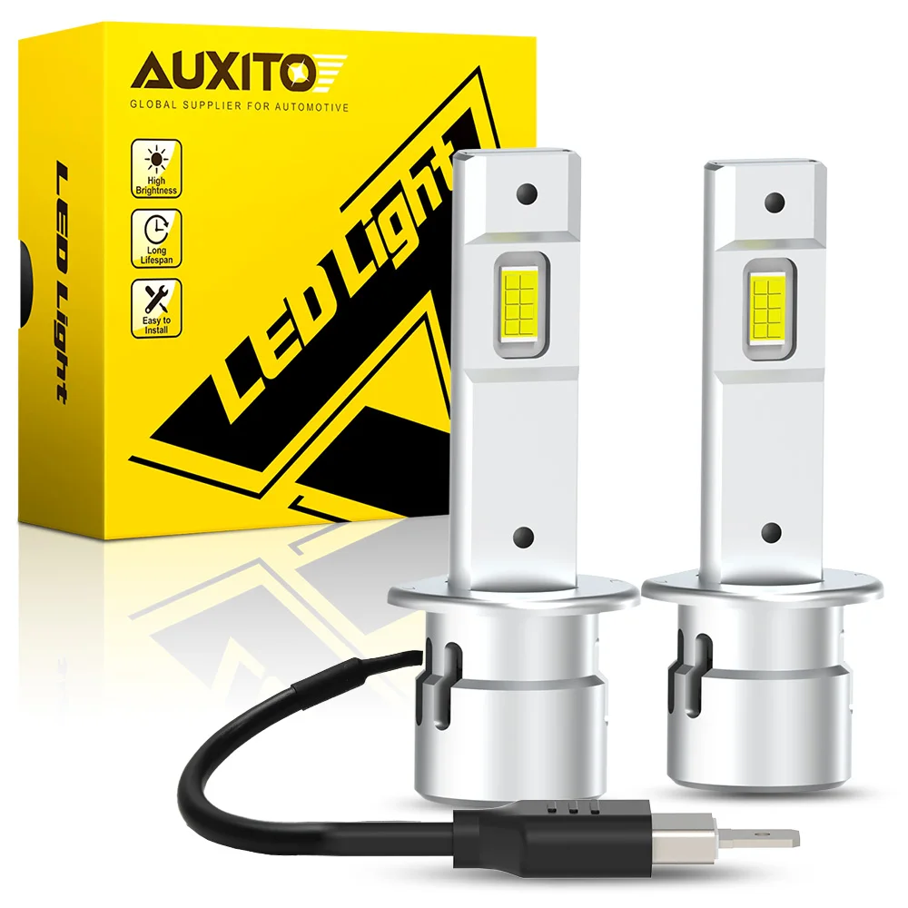 AUXITO 2Pcs 20000LM H1 LED Light Bulb Headlight High Power With Fan Canbus No Error H1 High Beam 6500K White CSP 12V Car Lamp