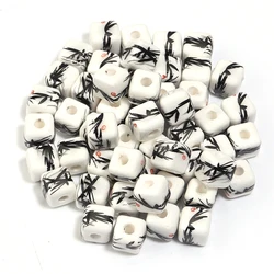 Multicolored Peony & Plum Blossom Ceramic Beads - 8x8mm 20Pcs (Black bamboo)