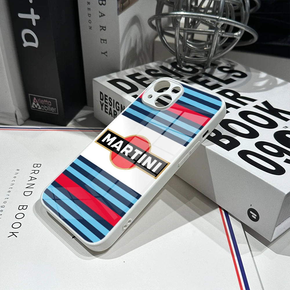 

Martini Racing Horizontal Stripe Glass Phone Case FOR IPhone 14 13 11 12 Pro 8 7 Plus X 13 Pro MAX XR XS MINI Color Covers