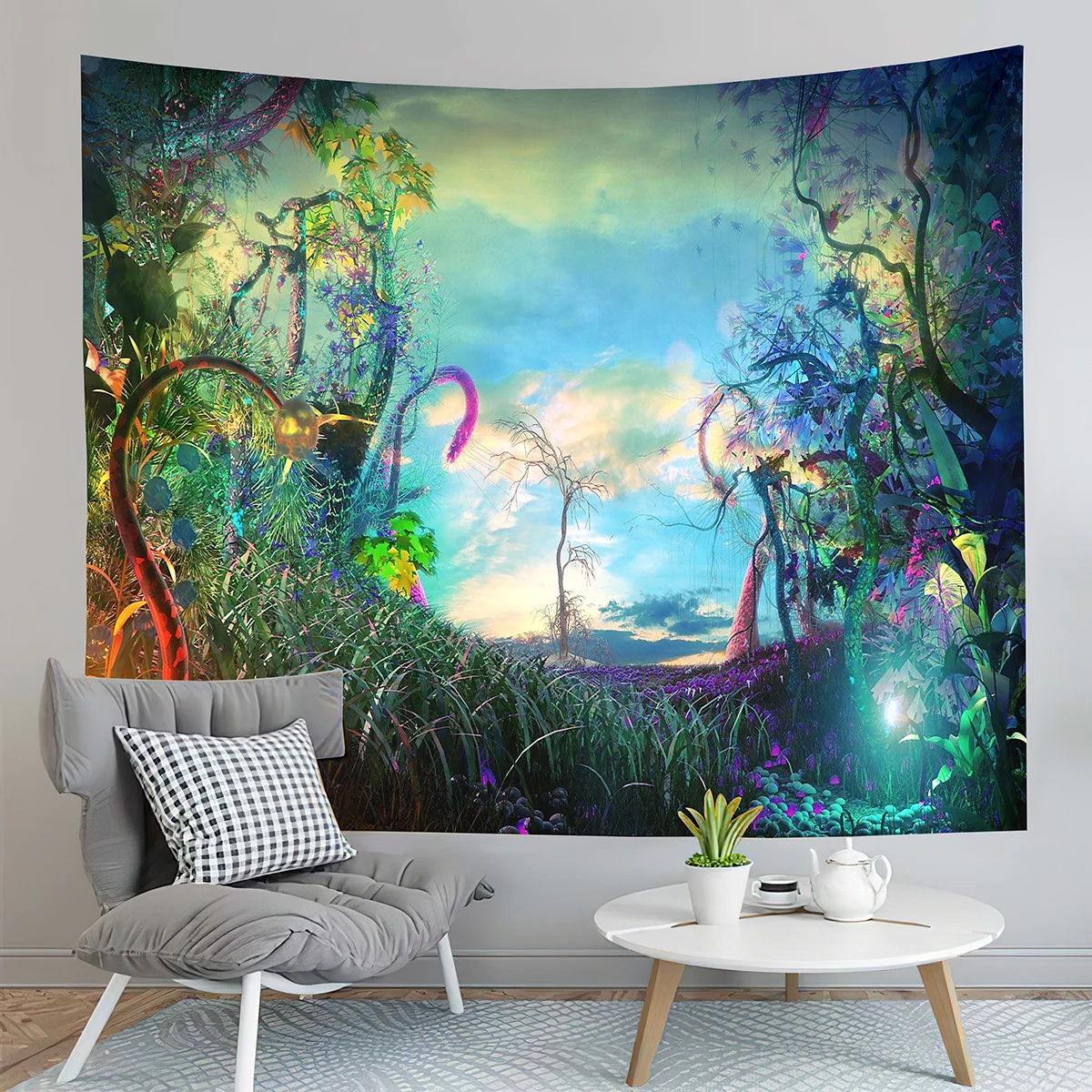 Awesocrafts Tapisserie murale à suspendre Arbre de vie en forêt, Elfes  Plantes Chaudes Rivière Vert Psychédélique Trippy Nature Tapisserie pour