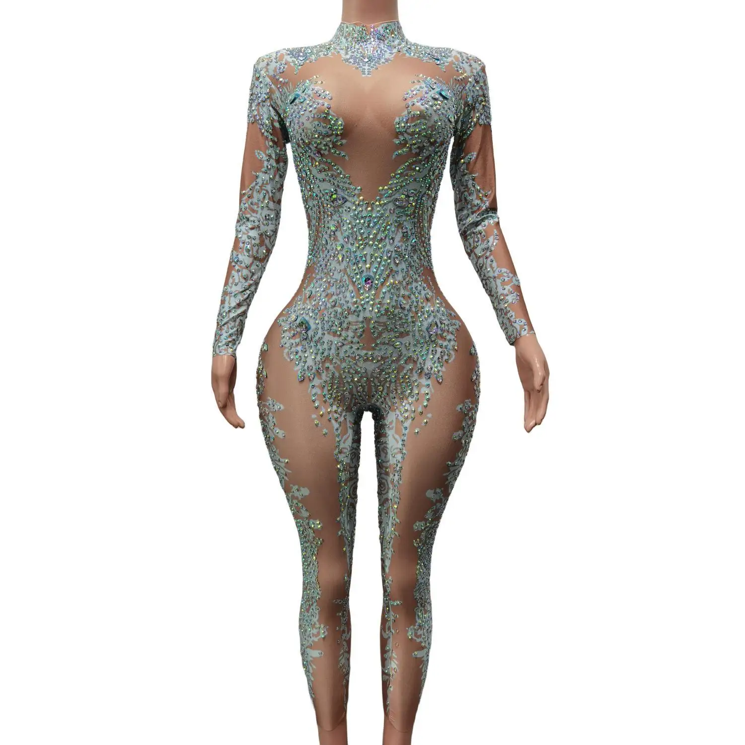 

Sparkly Colored Rhinestone Elastic Sexy Dance Bodysuit Stage Wear Gala Nightclub Prom Gala Carnival Pole Dance Leotard Putao