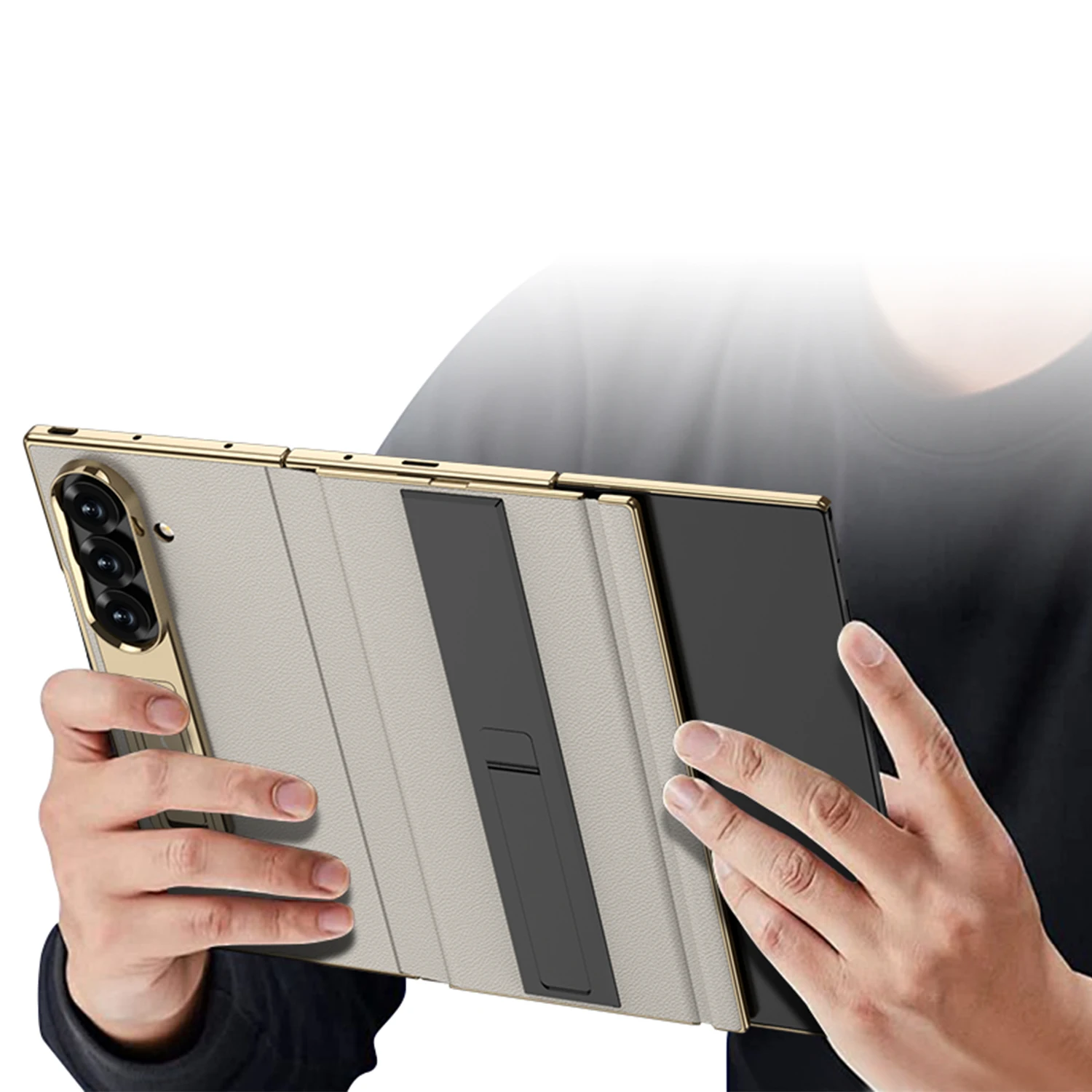 Premium TriFold Magnetic Leather Flip Phone Case with 9H Glass Protector & Kickstand Bracket