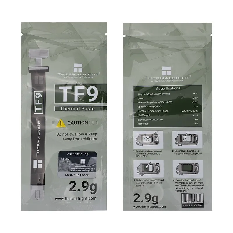 Thermalright TF9 1.5g/2.9g thermal grease CPU thermal paste computer notebook graphics card GPU cooling silicone with scraper thermal paste thermal conductive paste