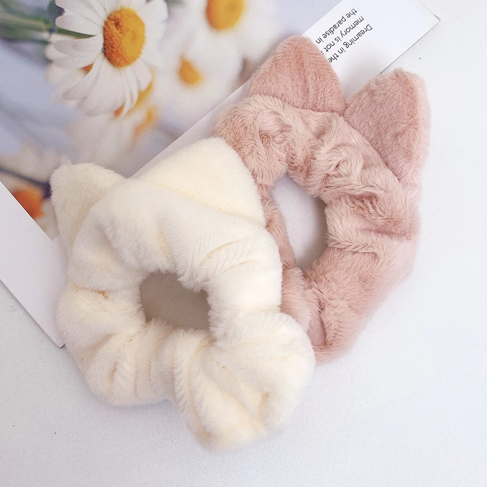 Flauschigen Tuch Große Haar Krawatten Frauen Pferdeschwanz Halter Katze Ohr Haar Hoop Gummi Elastische Kopf Seil Scrunchies Mädchen Haar Accessoires – Detail 4