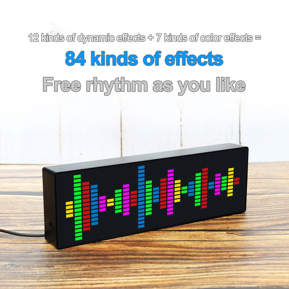 

LED Music Spectrum Rhythm Display RGB Light Electronic Clock 12 Display Modes Voice Activated Car Audio Level Indicator Lamp
