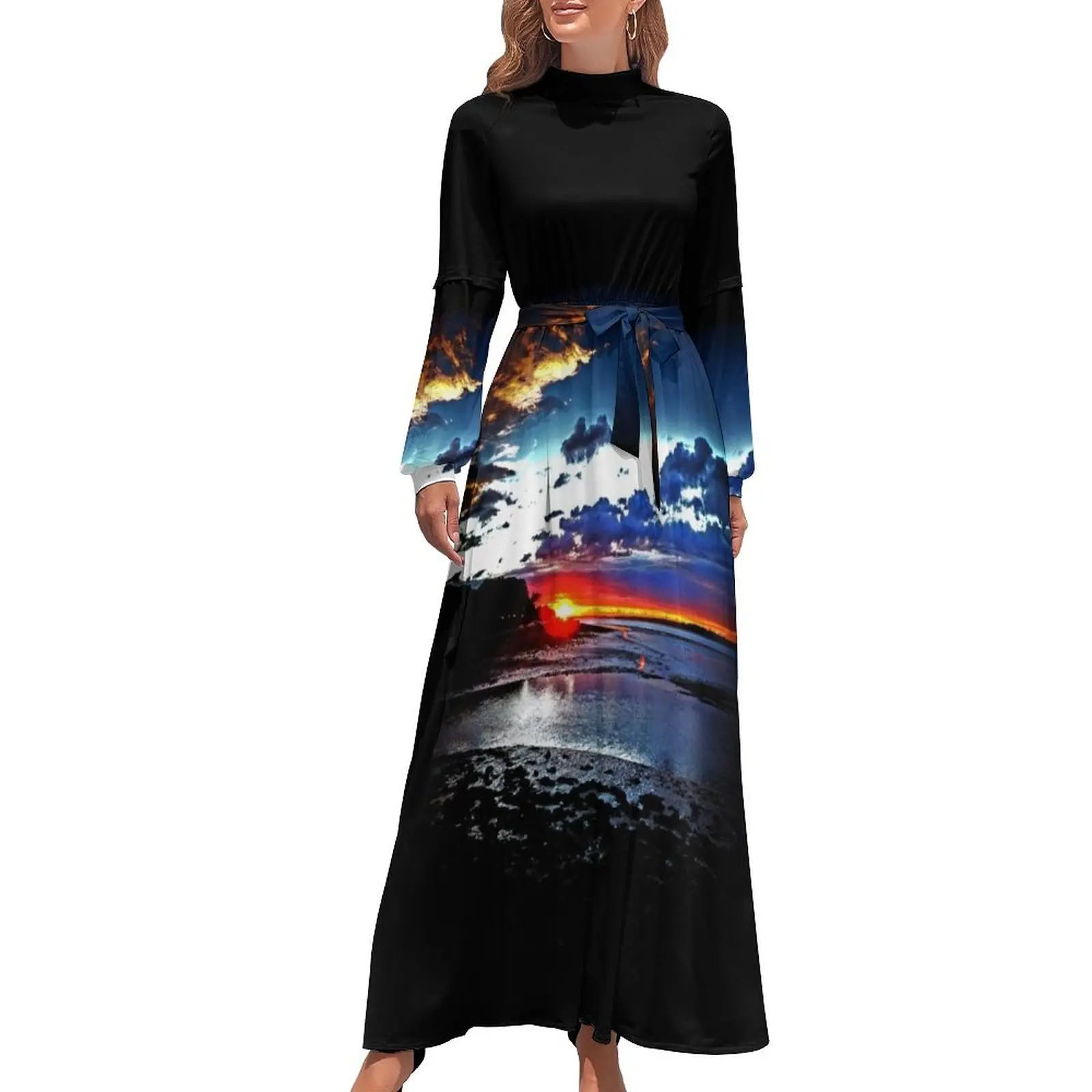 thumbnail image 1 of Vestido largo con puesta de sol Ropa femenina Vestido para mujer, 1 of 5