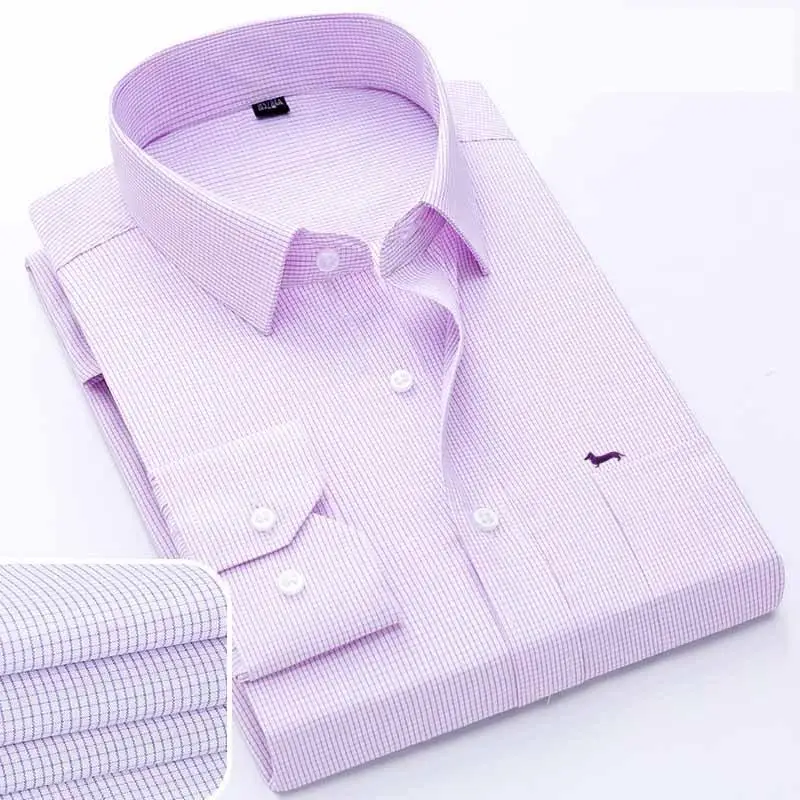 Блузка мужская приталенная с длинным рукавом, деловая рубашка из бамбукового волокна, сорочка в полоску с вышивкой, повседневная, в стиле харомонт, весна