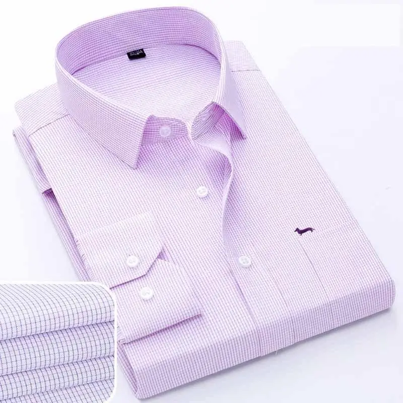 Men Blouse Bamboo Fiber Slim Fit Long Sleeve Spring Casual Business Striped Embroidery Blaine Shirts men chinese style shirt