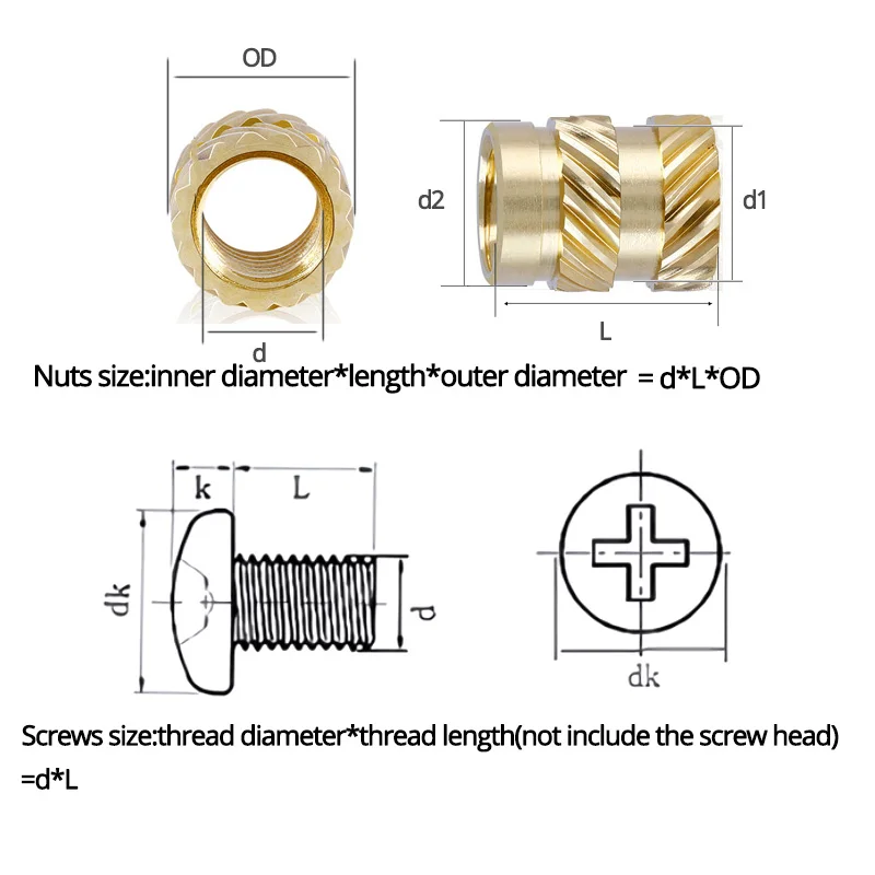 Brass Insert Nut Stainless Steel Phillips Screw Set M1.4 M1.6 M2 M2.5 Hot Melt Heating Nuts Inserts For 3d Printer Bolt Kits